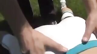 Sex on the couch with a busty brunette, finished with cum on her tits