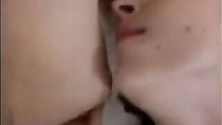 A friend cleans up the sperm from the vagina and anus with passion