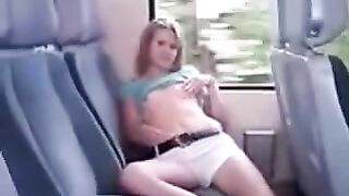 On the bus, she began to iron her pussy through panties