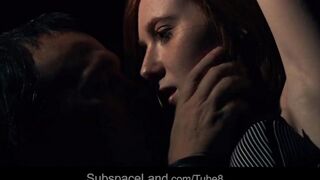 Redhead teen gets fucked hard in a dark room, no lube, amazing cum shot