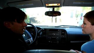 The sexy girl makes a blowjob to her friend in the car