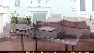 Pretty babe tried to do blowjob with a guy on the couch