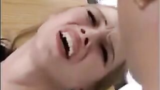Fragile blonde girl fucks in her pussy with a whole fist
