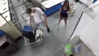 A girl is having sex in the laundry room, completely unaware of being watched