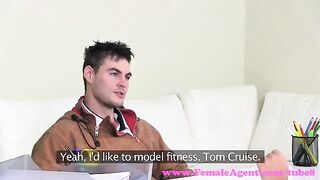 A blonde girl is fucking with the photographer on the casting couch