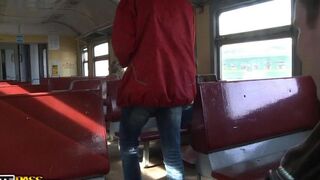 A hot girl was picked up at the train station and fucked by a crowd