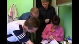 A Russian mother gets fucked by four guys in a steamy foursome