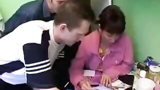 A Russian mother gets fucked by four guys in a steamy foursome