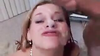 Guy took a cum shot on the sperm-covered face of his girlfriend