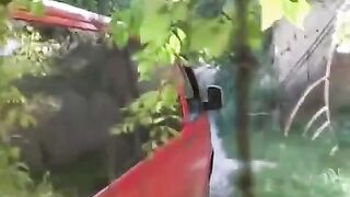 The man squeezed her by the car and pulled his cock out to fuck her