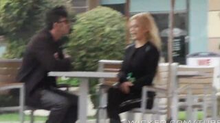 A sexy blonde girl got into the car and started to throw herself on the guy