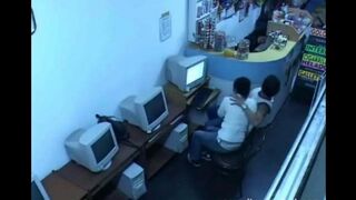 A guy almost fucks with girl in the internet cafe webcam show