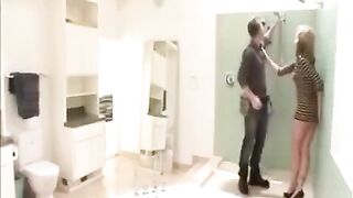 The wife fucked with plumbers, and her husband was in the shower