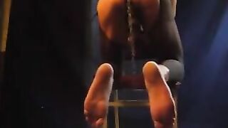 A fit guy with pantyhose stands cancer and jerks his huge dick