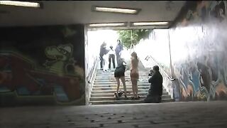 The girl was tied up and fucked on the street