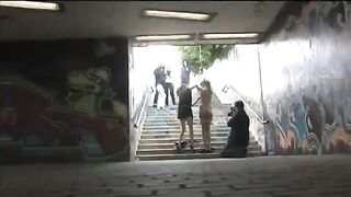 The girl was tied up and fucked on the street