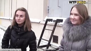 A blond girl was picked up and fucked with two guys