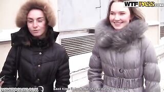 A blond girl was picked up and fucked with two guys