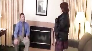 The fat woman in stockings satisfies her boss sexually