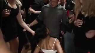 A mature woman is fucked by a crowd of men in this intense scene
