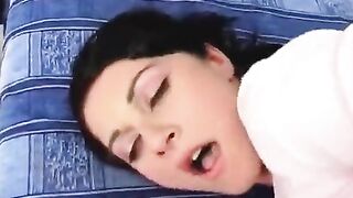 Guy’s cock is too big for her tight asshole, but she tried
