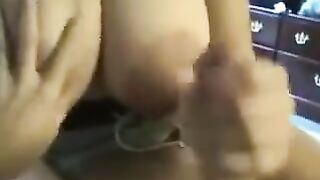 A fat woman swallows all the sperm, and she does it very skillfully