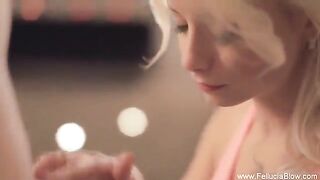 A sexy blonde gave a blowjob in the studio, showcasing her skills