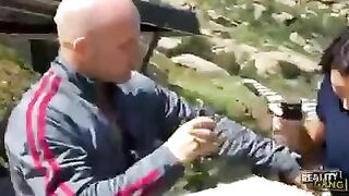 A girl with a burning brunette is fucking with the first comer