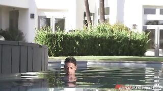 A girl is having fun with her boyfriend in the swimming pool