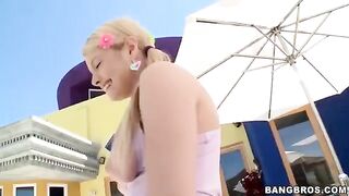 A blonde girl sucks a dick of her new friend