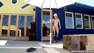 A blonde girl sucks a dick of her new friend