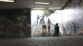 A girl got drunk and was fucked on the transition in public