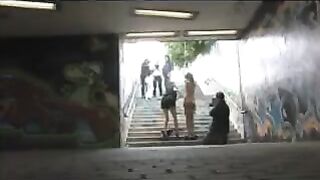 A girl got drunk and was fucked on the transition in public