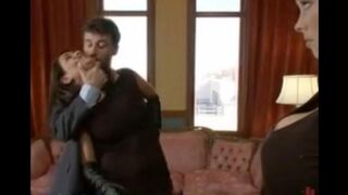 A husband punishes his disobedient wife and maid in a BDSM twist
