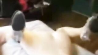 Girl was put on the bed and pulled hard