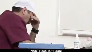 The doctor used a device to stretch the girl's pussy