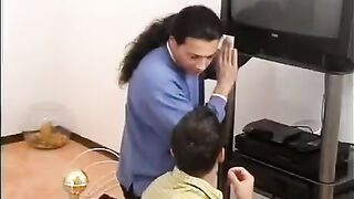 Two guys paid themselves back for repairing the TV with a hot blonde