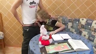 A schoolgirl was fucked by her classmate on the bed