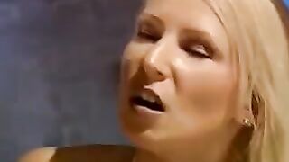 Cute girl in beautiful bondage is fucked by two men