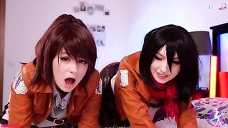 Cosplay lesbian threesome with Mikasa, Sasha, and Historia
