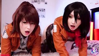 Cosplay lesbian threesome with Mikasa, Sasha, and Historia