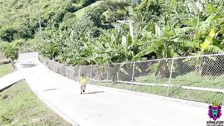 The girl was running and she was doing it quite badly