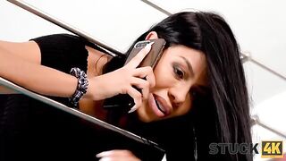 A busty Latina chick Canela Skin got stuck and a horny dude took advantage