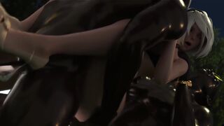 2B experiences intense double penetration in a thrilling animated scene