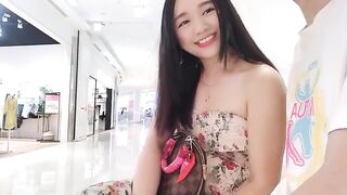 An Asian girl, with her sexy outfit and seductive lipstick, randomly chooses a guy to fuck