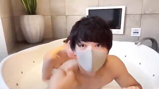 Oiled Japanese guy’s handjob and sex in doggy style