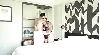 A BBW wife cheats on her husband by fucking a guest in the hotel room
