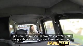 The bride got acquainted with a taxi driver in a car