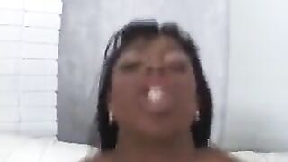 A black beauty gets her white guy’s cock sucked deeply