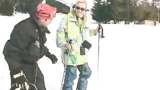 In the yard is winter, and it is chewing cum